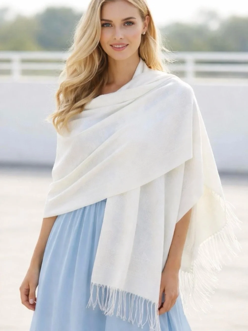 PASHMINA Scarf Wrap Fringe White